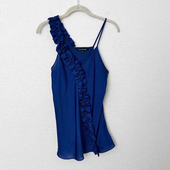 [Express] Blue Silky Asymmetrical Ruffle V-Neck Cami Tank Top Size Medium M - Picture 1 of 11
